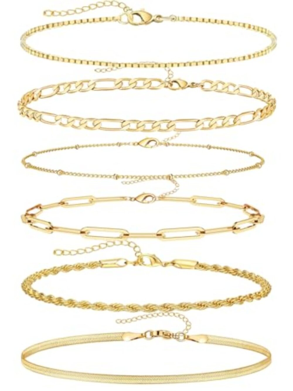 6Pcs Minimalist 14K Gold Chain Bracelet Set for Women Stackable Link Chain